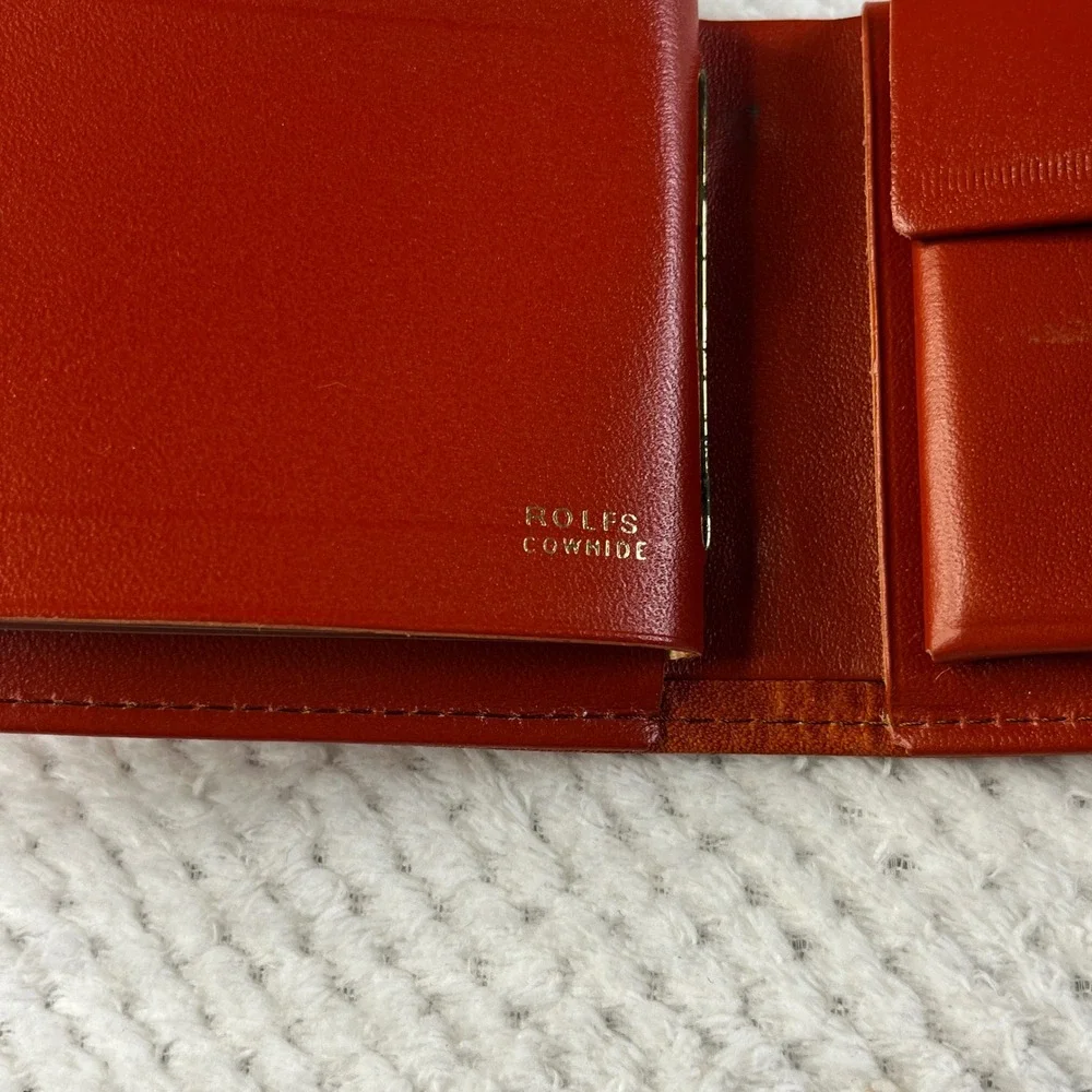 Vintage Rolfs Cowhide Leather Wallet‎ Tan Brown Embossed Floral Rose Bifold Snap